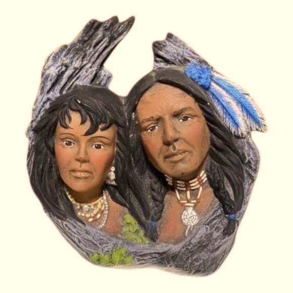 Ceramic ART Native American MAN WOMAN Statue Figurine HAND PAINTED 7" - Picture 1 of 3